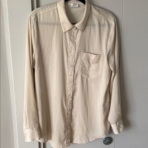 GAP Beige Long-Sleeve Button-Down Blouse